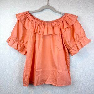Vintage Square Up 1970's Ruffle Orange Blouse Top Womens Size Small